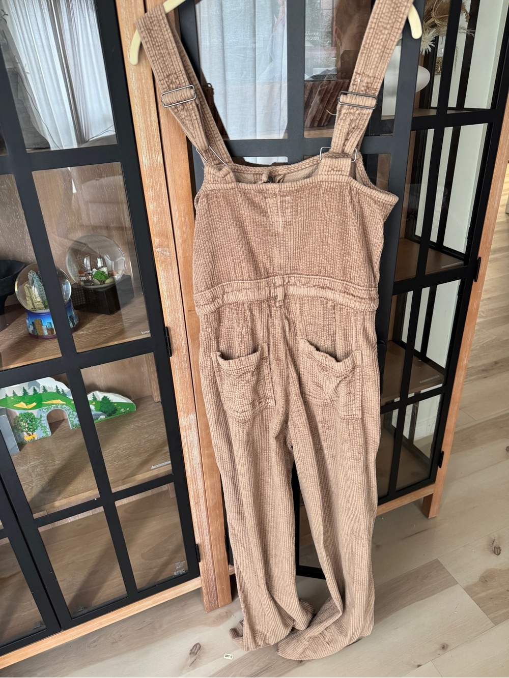 Aerie Corduroy Kick Flare Overalls jumpsuit khaki wide leg cappuccino buttons - Picture 8 of 10